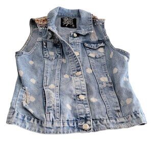 Boom Boom Jeans Denim Distressed Acid Wash Cotton Vest